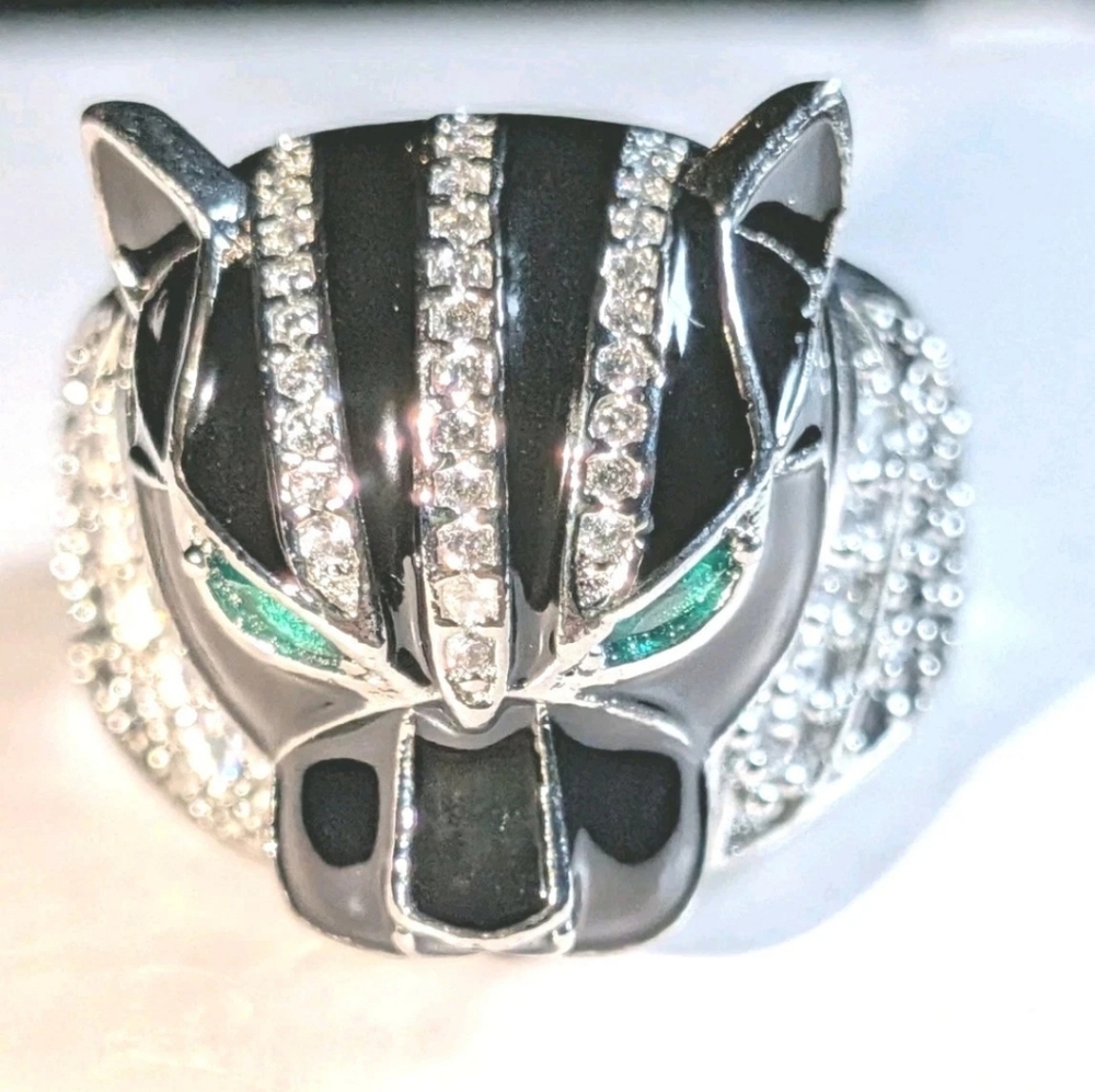 Retro 3Ct Round Cut Lab-Created Diamond Onyx Men's Black Panther Ring Sz 12 - Picture 3 of 17